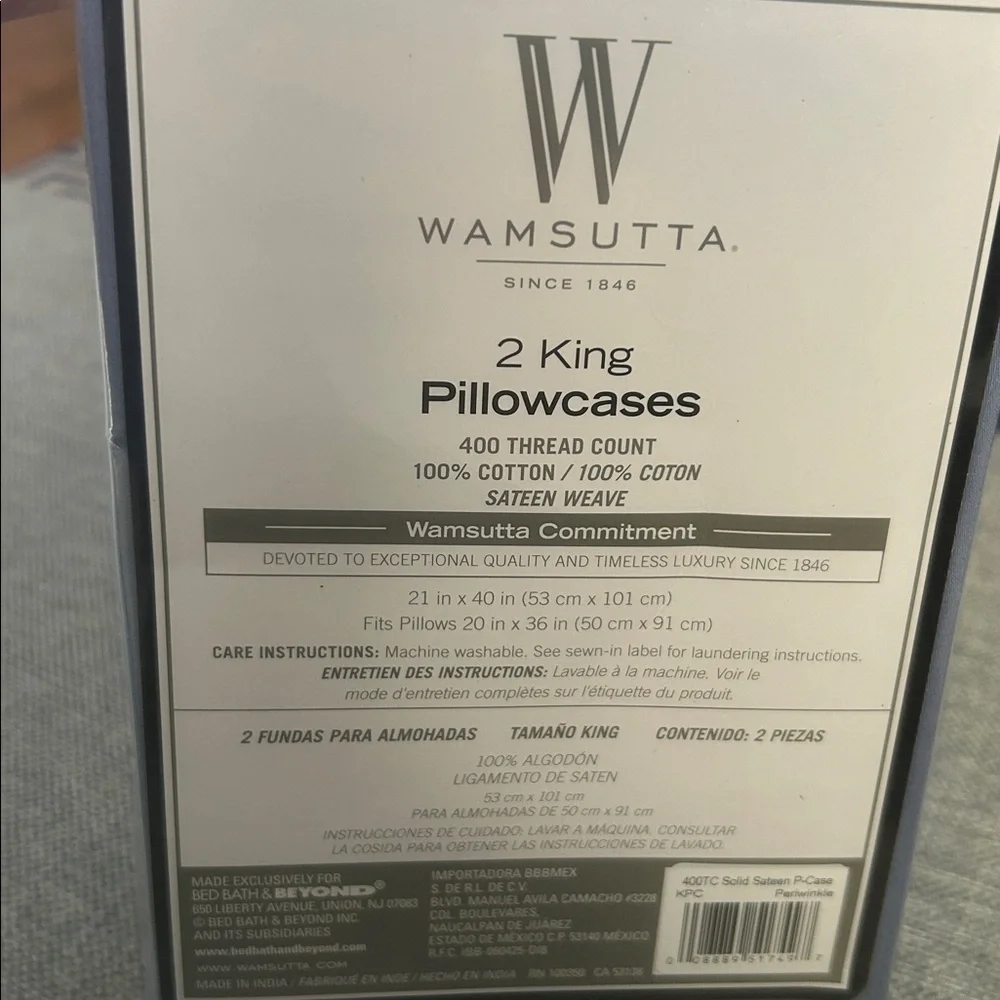 Wamsutta 400 Thread Count 100% Cotton Set Two Pillowcases Light Blue Periwinkle